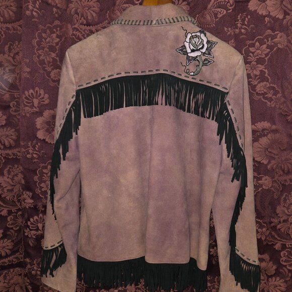 Double D Ranch Brown Suede Embroidered  Leather Fringe Jacket Woman's Size XL - Picture 6 of 9